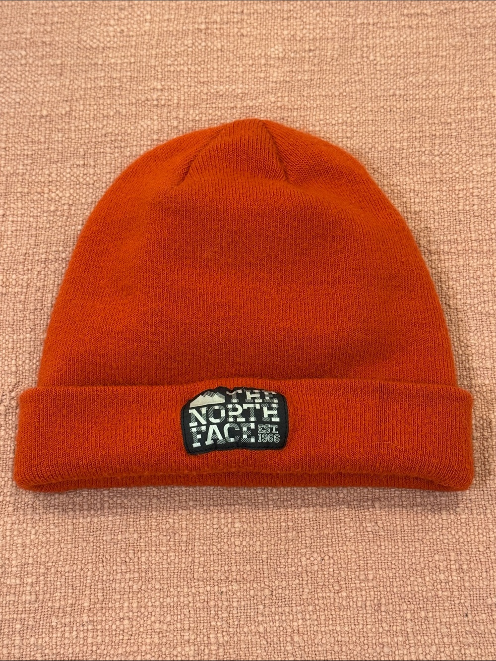 The North Face unisex adult  Orange Knit Beanie with Logo Patch